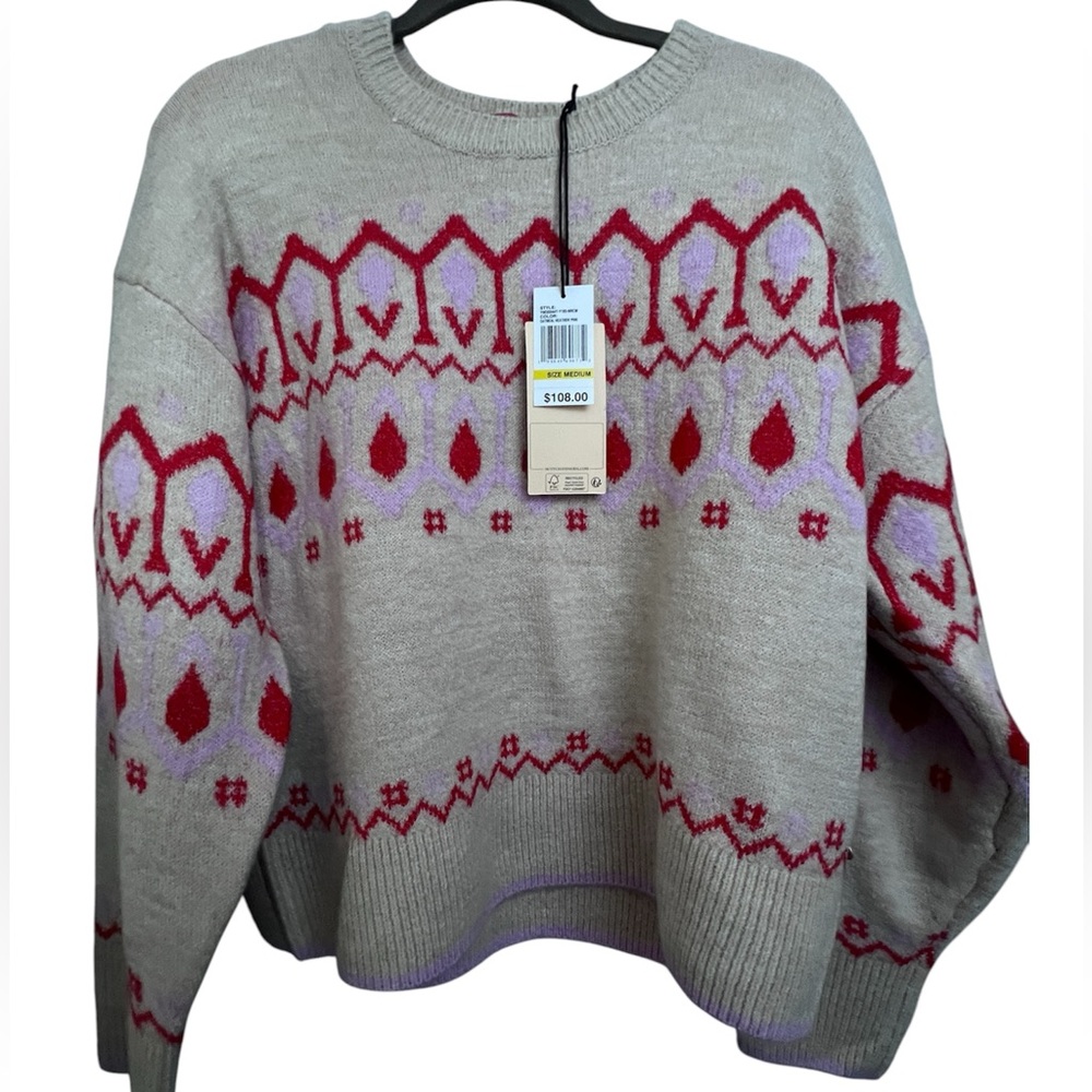 NEW! NWT Scotch and Soda Women's Patterned Sweater - oatmeal red and lavender